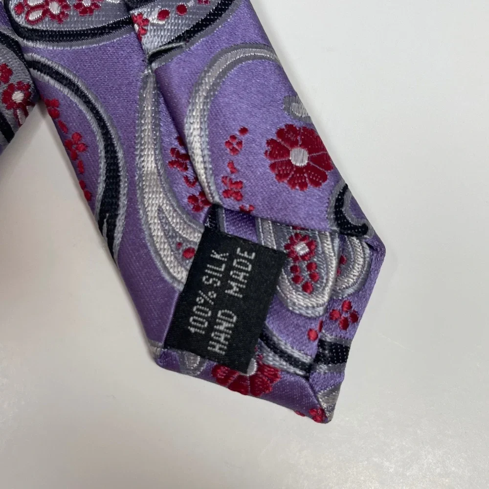 Daniel Dolce Paisley Silk Tie Mens Purple Red Floral Hand Made Italy Necktie